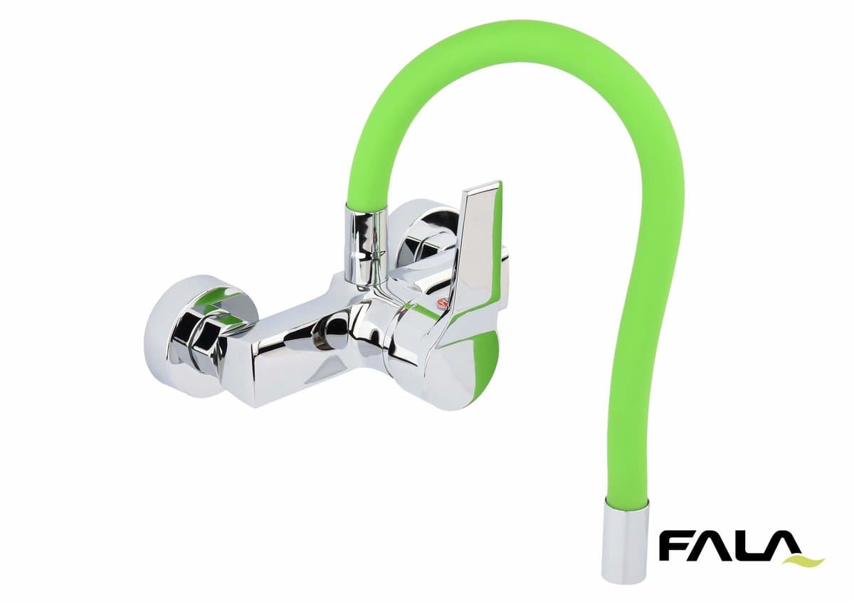 Змішувач води настінний "FLEXIBLE" FALA з гнучкою зеленою лійкою [10]