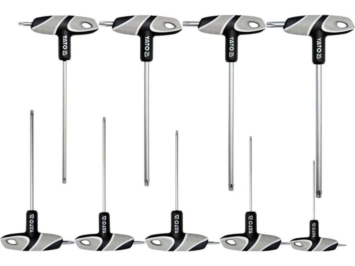 Ключі 6-променеві "TORX TR" з отвором YATO : "T"- образні, Т10-Т50, двосторонні, компл. 9 шт.[12/24]