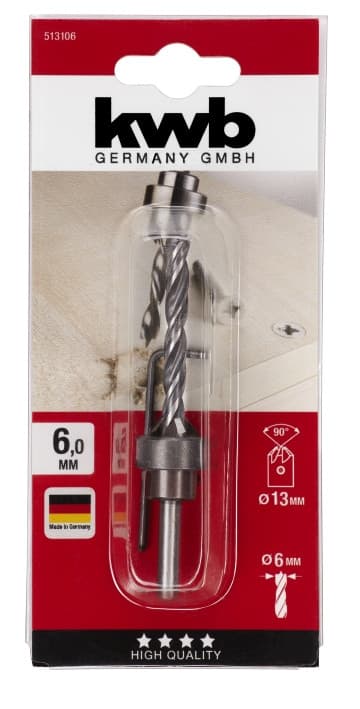Свердло спіральне по дереву з зенкером, 6 мм, KWB (513106)