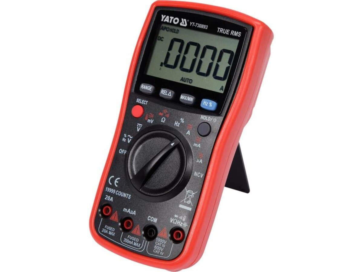 Мультиметр TRUE RMS електричних параметрів YATO з LCD-цифровим діапазоном 19999 від 2х1,5V;AA батар