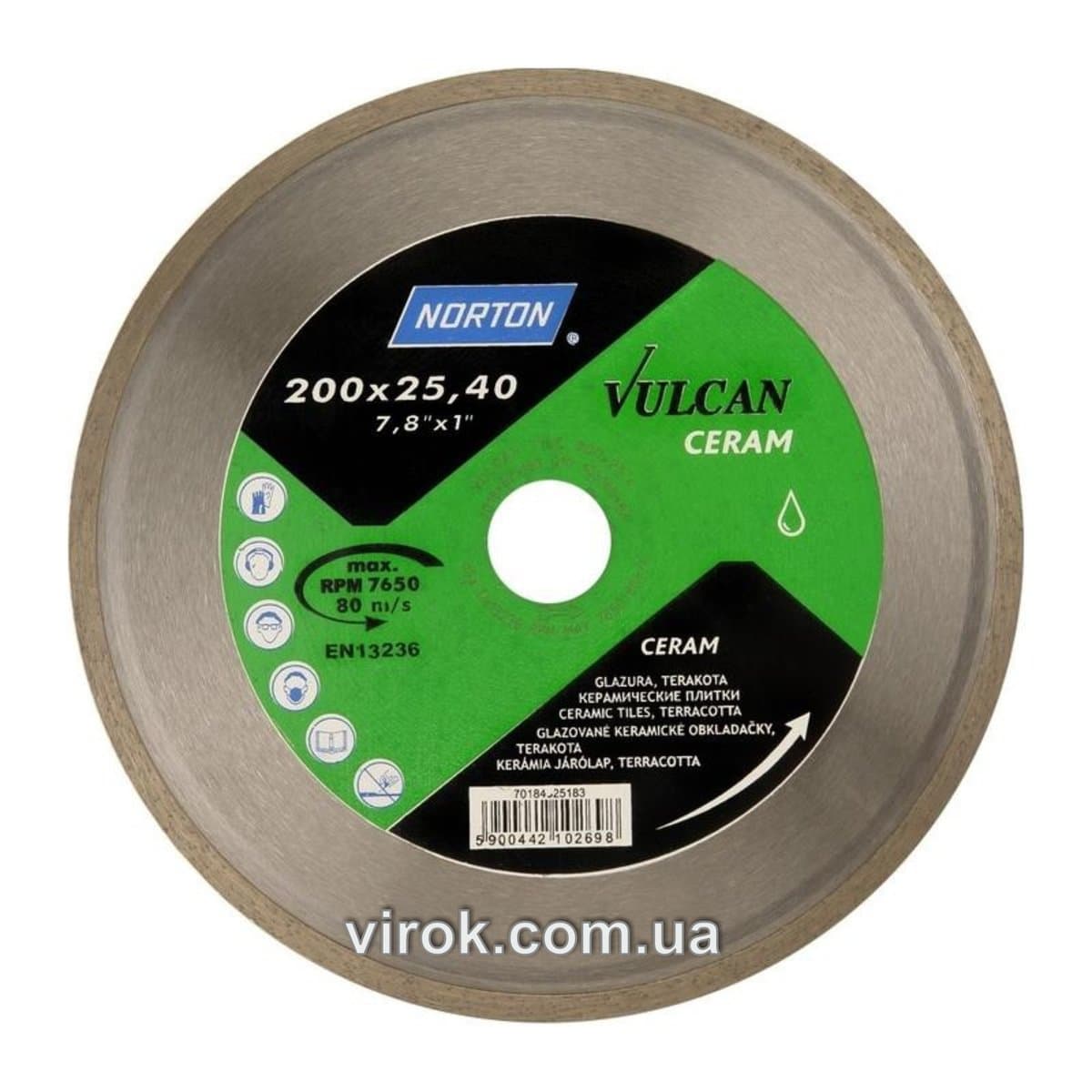 Диск алмазний по кераміці VULCAN TILE; Ø= 200 x 25,4 мм