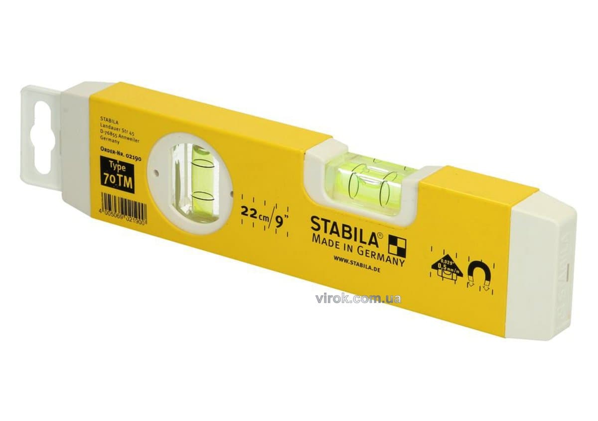 Рівень STABILA Type 70 ТМ : Torpedo, L= 22 см, 2 капсули, магнітний