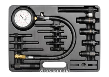 Компресометр для дизельних двигунів YATO : 7 МПа, зі спорядженням, 16 шт + кейс [5]