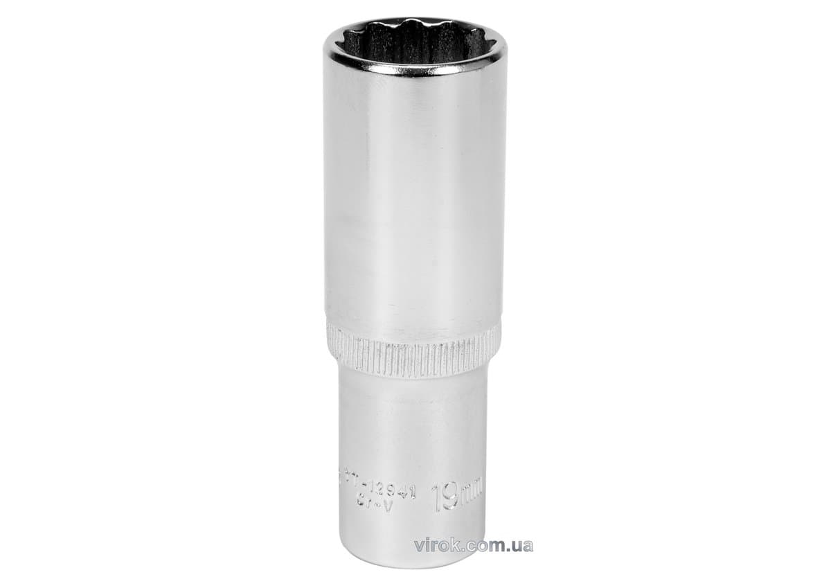 Головка торцева 12-гранна YATO : подовжена, квадрат 1/2", М= 19 мм, L= 77 мм [12/60/120]