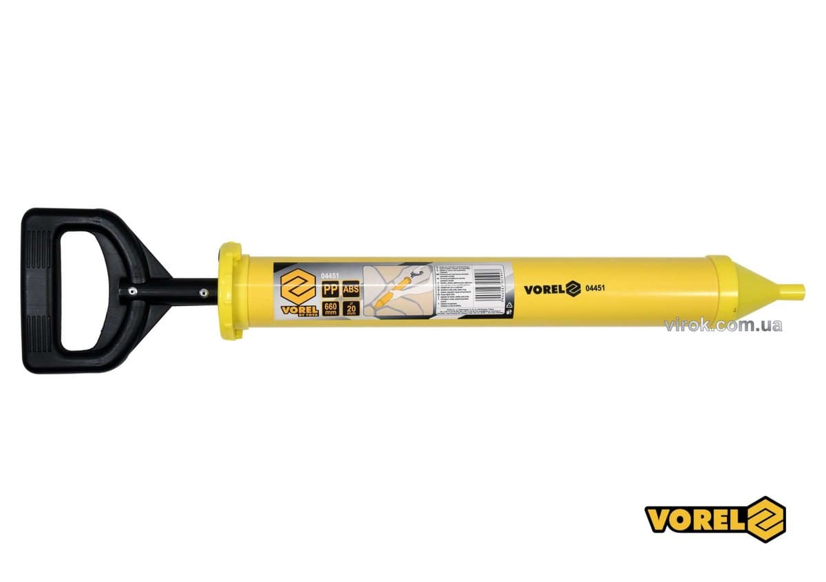 Шприц для нанесення будівельних сумішей VOREL: корпус Ø=60 мм, сопло Ø=10мм. l=660мм, пластиков [24]