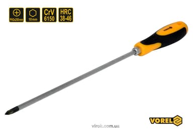 Викрутка хрестова ударна з 6-гранним стержнем VOREL : PH2 х 250 мм, HRC 38-46, Cr-V [12/72] DW