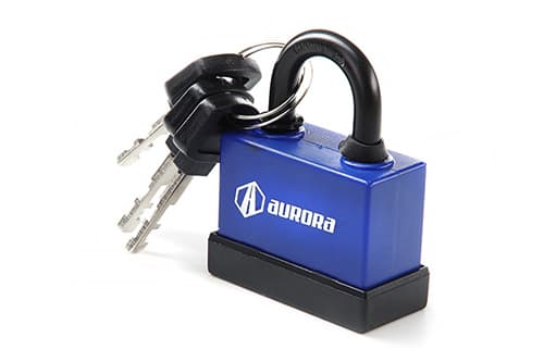 Замок навісний обгумований (вологостійкий) 44x36x22мм дисковий (фінський) ключ пластик AURORA