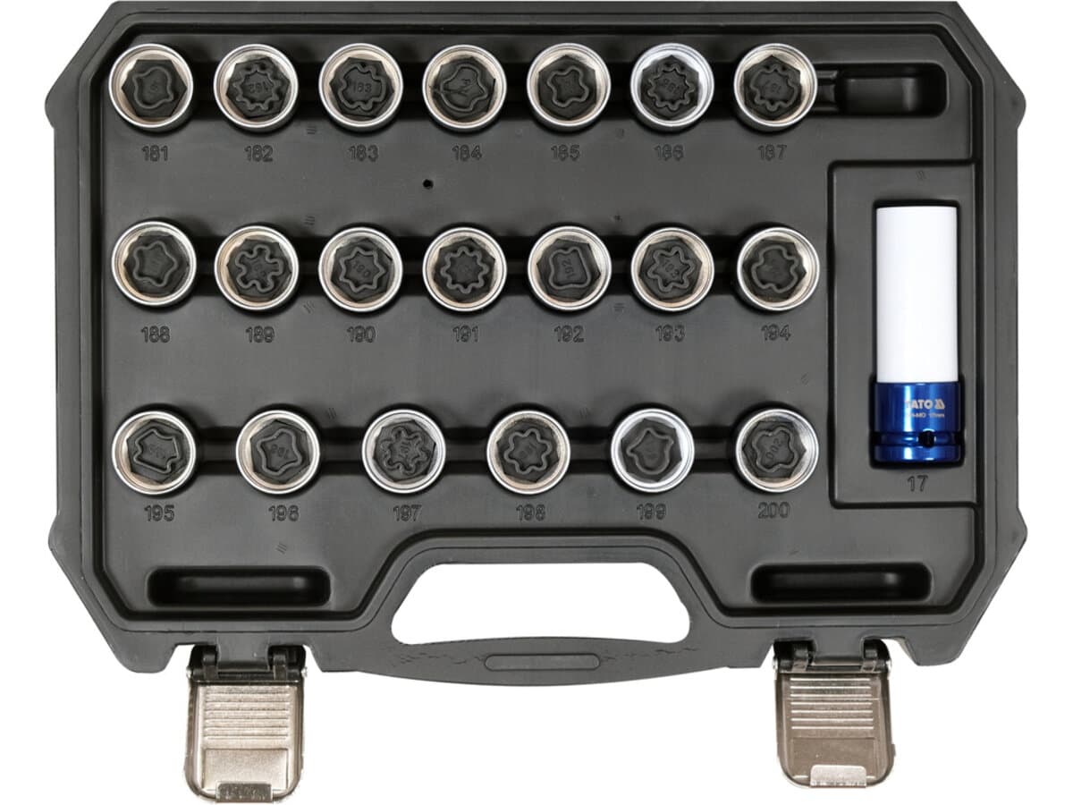 Торцеві головки до гвинтів колісних дисків авто OPEL YATO: з квадратом- 1/2", компл. 21 шт [5]