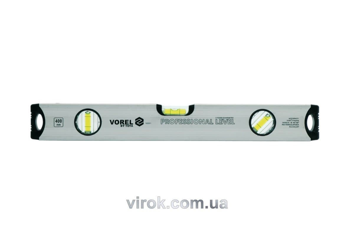 Рівень алюмінієвий VOREL : L= 200 cм, 3 капсули [10/20]
