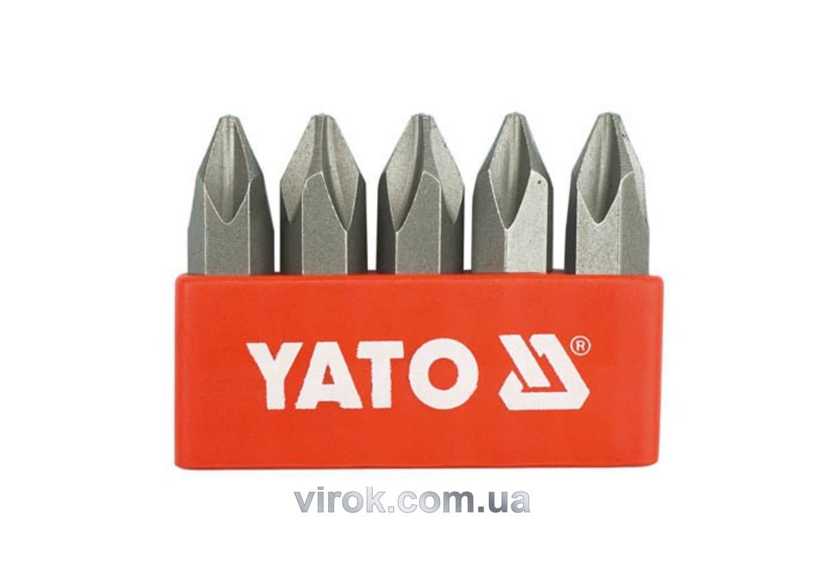 Викруткові вставки до ударних викруток YATO: хрестовий шліц: PH2 х 36 мм, HEX Ø= 5/16". 5 шт [10/10]
