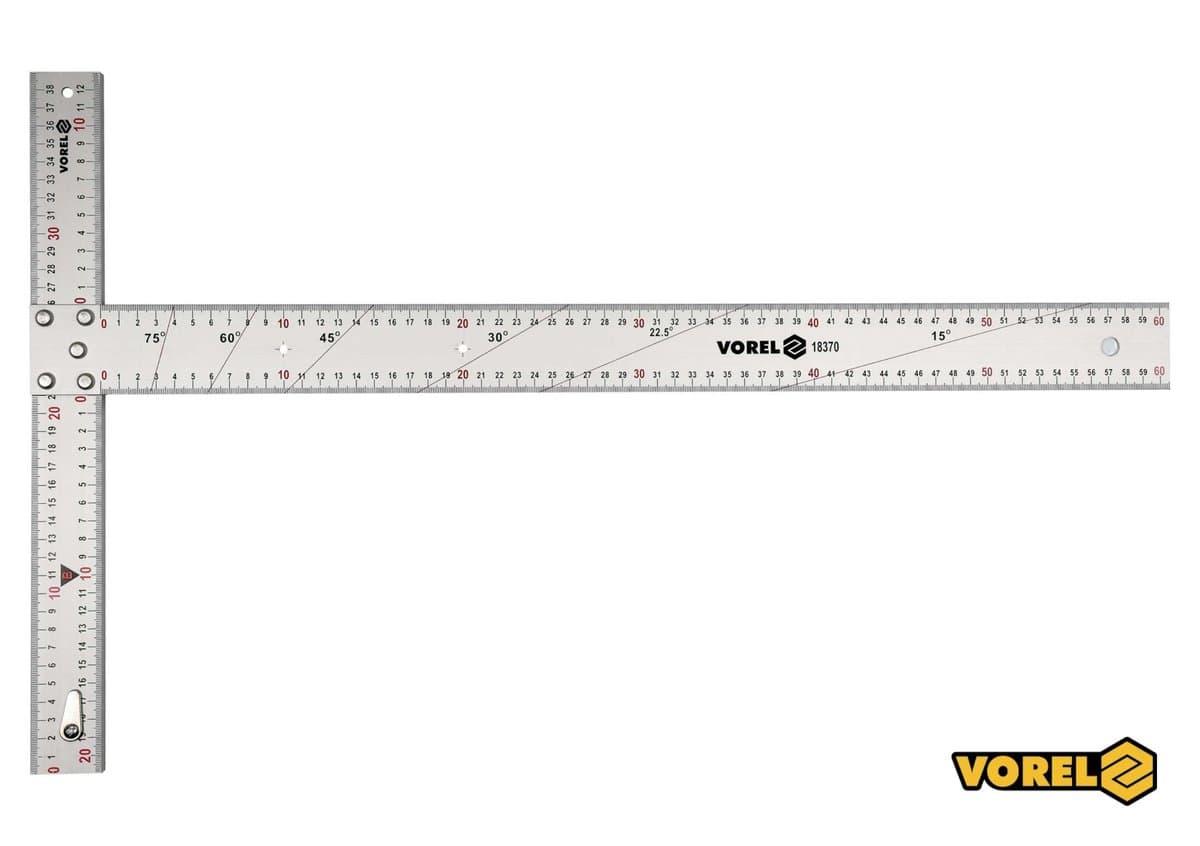 Кутник алюмінієвий VOREL : 600 х 390 мм, з розмітками кутів 15-75° [2/10]