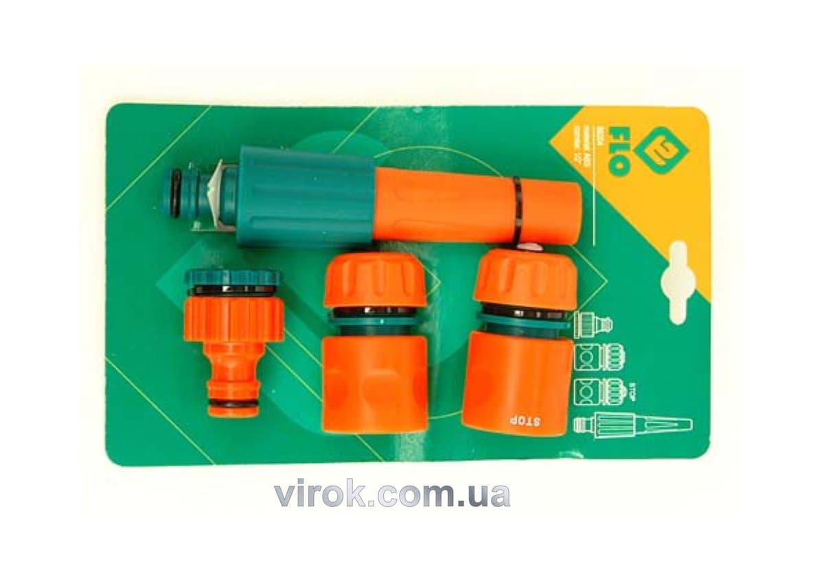 Зрошувач прямий FLO з набором з'єднань 1/2", 3/4", ABS-пластик, 4 шт [12/72]