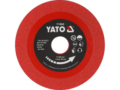 Диск відрізний алмазний по гресу, склу, кераміці YATO Ø=115/22.2х2х15 мм, в сухому режимі [25/200]