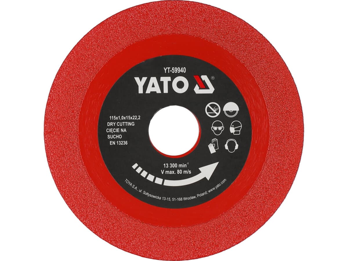 Диск відрізний алмазний по гресу, склу, кераміці YATO Ø=115/22.2х2х15 мм, в сухому режимі [25/200]