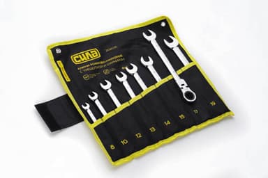 Набір ключів комбінованих з тріскавкою та шарніром CrV в чохлі 8, 10, 12, 13, 14, 15, 17, 19 (8шт) СИЛА