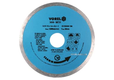 Диск відрізний алмазний суцільний VOREL : Ø= 115 мм [20/200]