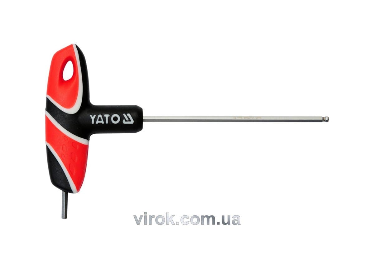 Ключ шестигранний YATO : тип "T", M3 мм, двосторонній, кульковий наконечник L= 100 мм [12/240]