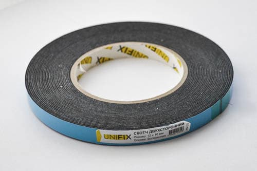 Стрічка клейка двостороння на вспіненій основі 12мм*10м чорна UNIFIX
