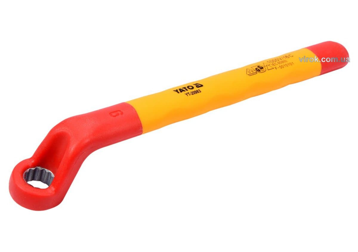 Ключ накидний електрика VDE YATO : М9 мм, вигнутий до 1000V(DW)