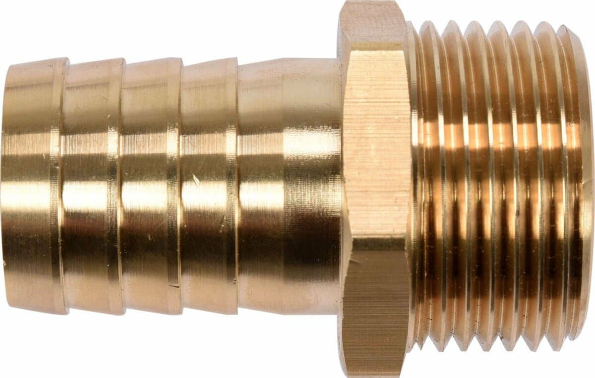 Штуцер для сполучення водяного насоса з шлангом латунний FLO "ялинка" FI 25- різьба М32 [10/80]