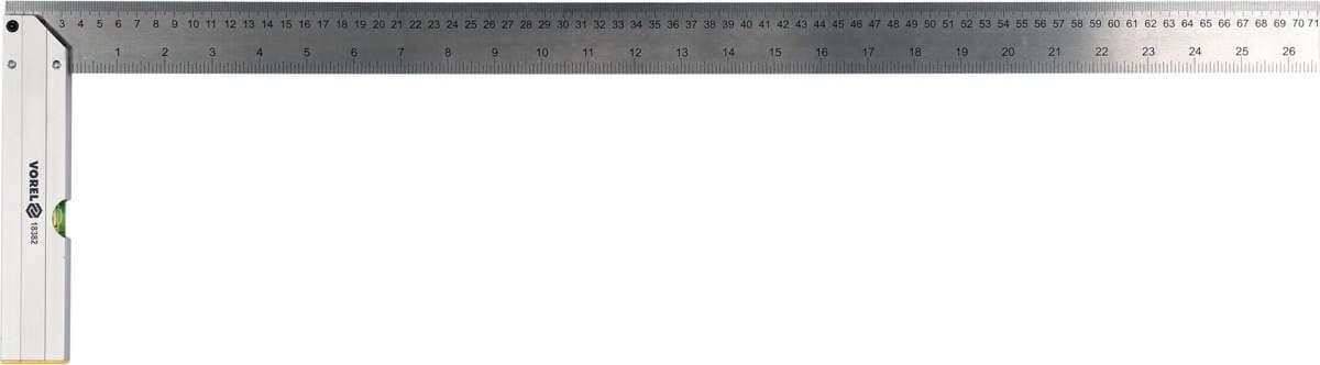 Кутник з рівнем VOREL : L= 700 мм/26.5", метрична і дюймова шкали, алюміній + сталь [10/60]