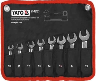Ключі комбіновані короткі YATO з "тріскачкою" Cr-V, М10, 11, 12, 13, 14, 15, 17, 19 мм, 8 шт. [20]