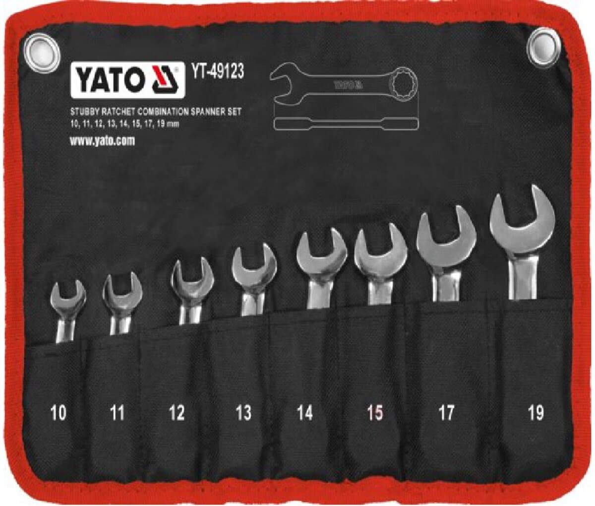 Ключі комбіновані короткі YATO з "тріскачкою" Cr-V, М10, 11, 12, 13, 14, 15, 17, 19 мм, 8 шт. [20]