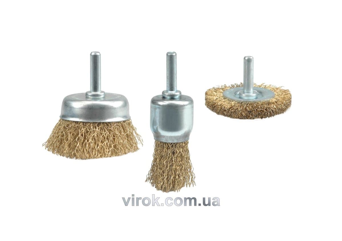 Щітка - крацовка зі стержнем VOREL, Набір 3шт, Ø-25;50;50мм [12/60]