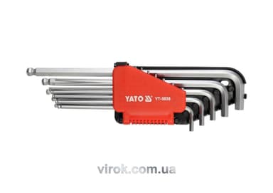 Ключі 6-гранні,Г-подібні дюймові YATO з кульовим наконечником, подовжені, компл. 12 шт. [6/36]