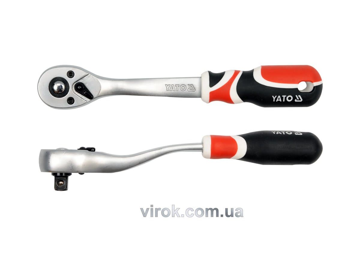 Тріщатка YATO : квадрат 3/8", L= 200 мм, 72T, вигнута ручка [6/48]