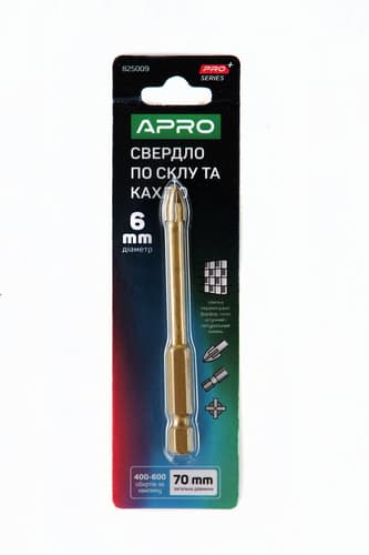 Свердло по склу і кахлю 4 грані HEX 6мм PRO APRO