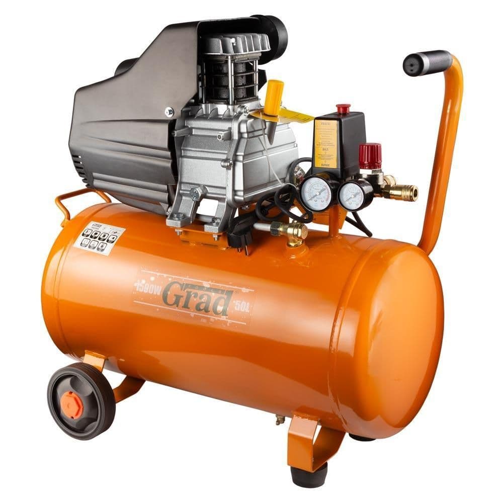 SIGMA Компресор одноциліндровий 1,5кВт 198л/хв  8бар  50л (2 крана) Grad NEW