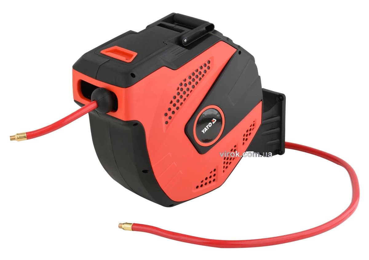 Шланг пневматичний ПВХ на котушці YATO з швидкоз'єдн. наконеч-ми 1/4", Ø=12.5 мм, тиск- 20Bar, l=15м