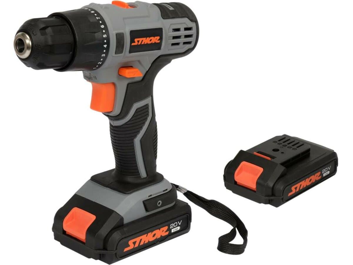 Шуруповерт акумуляторний STHOR: 20V Li-Ion. 2 акумул по 2 АГод, КМ- 26Nm, патрон до Ø- 0,8-10 мм [4]