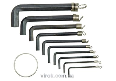 Ключі 6-гранні L-подібні VOREL : на кільці, М2,0-10 мм. Набір 8 Шт. [20/100]