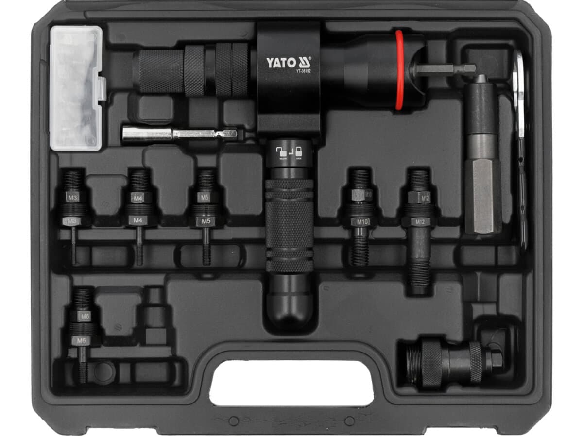Адаптер-заклепочник до шурупокрута YATO з 6-гран шпинд 1/4" для заклеп 2,4-6,4мм і нітогайок М3- М12