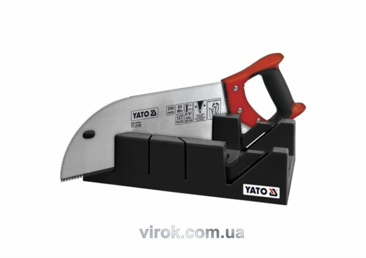Стусло пластмасове YATO з ножівкою: 300х140х70 мм, 50-54 HRC, 12 зубів/1", кут 45°, 90° [10]
