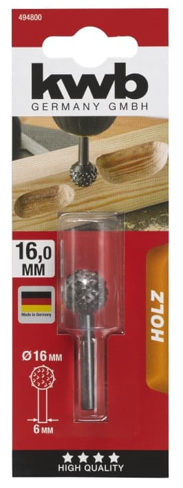 Бор-фреза по дереву сферична, 16мм, KWB (494800)