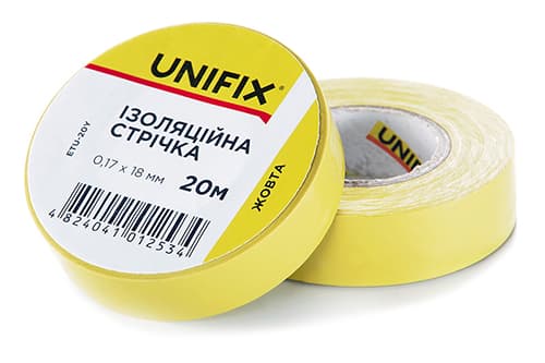 Ізоляційна стрiчка жовта 0.17х18мм 10м (пачка, кратно 10шт) UNIFIX