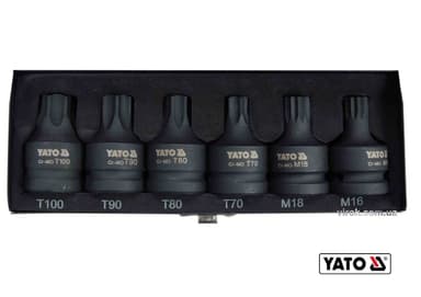 Набір насадок викруткових ударних YATO: TORX/SPLINE T70-100, M16-M18. квадрат 3/4". Cr-Mo. 6 Од [10]