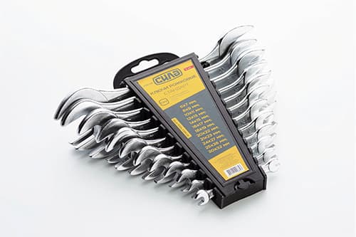 Набір ключів ріжкових Стандарт CrV 6х7, 8х9, 10х11, 12х13, 14х15, 16х17, 18х19, 20х22, 21х23, 24x27, 25х28, 30х32мм (12шт) СИЛА