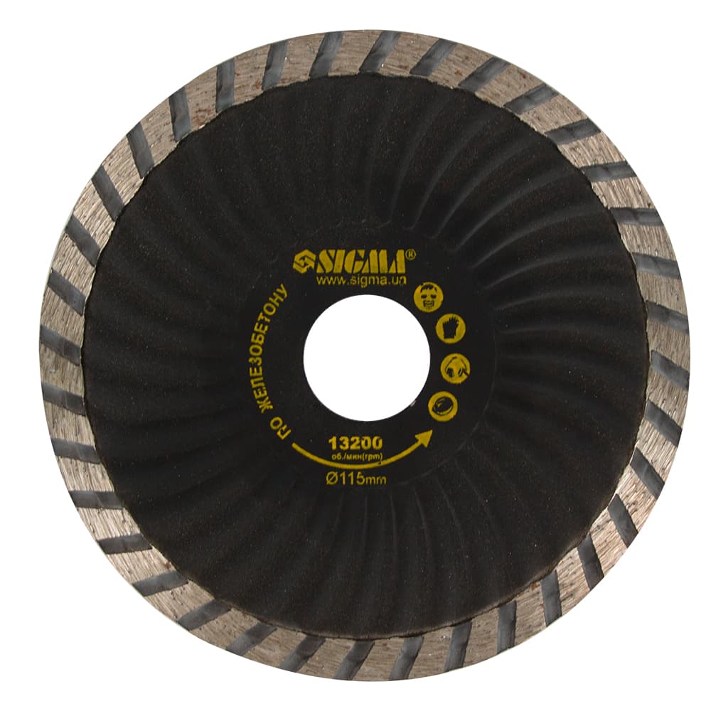 Круг алмазний по залізобетону "Турбоволна" Ø115×2.6×22.2мм, 13200об/хв SIGMA (1923221)