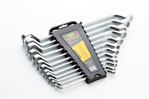 Набір ключів накидних двосторонніх CrV 6х7, 8х9, 10х11, 12х13, 14х15, 16х17, 18х19, 20х22, 21х23, 24x27, 25х28, 30х32мм (12шт) СИЛА