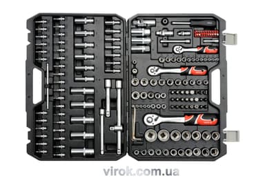 Набір головок торцевих YATO : квадрат 1/2", 3/8", 1/4" з інстр-ми, насадки викруткові. 173 шт. [2]