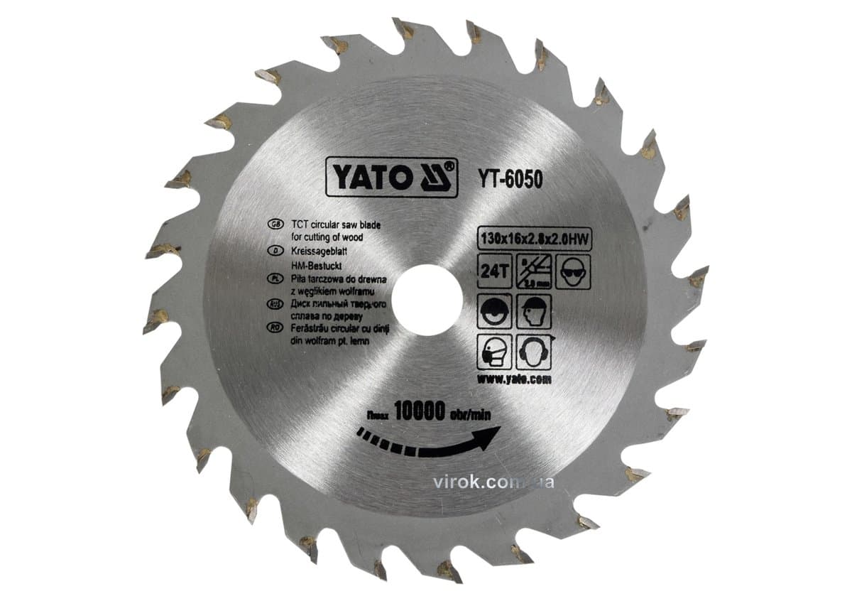 Диск пиляльний победітовий по дереву YATO: 130х16х2.8х2.0 мм, 24 зубці, R.P.M до 10000 1/хв [25/50]