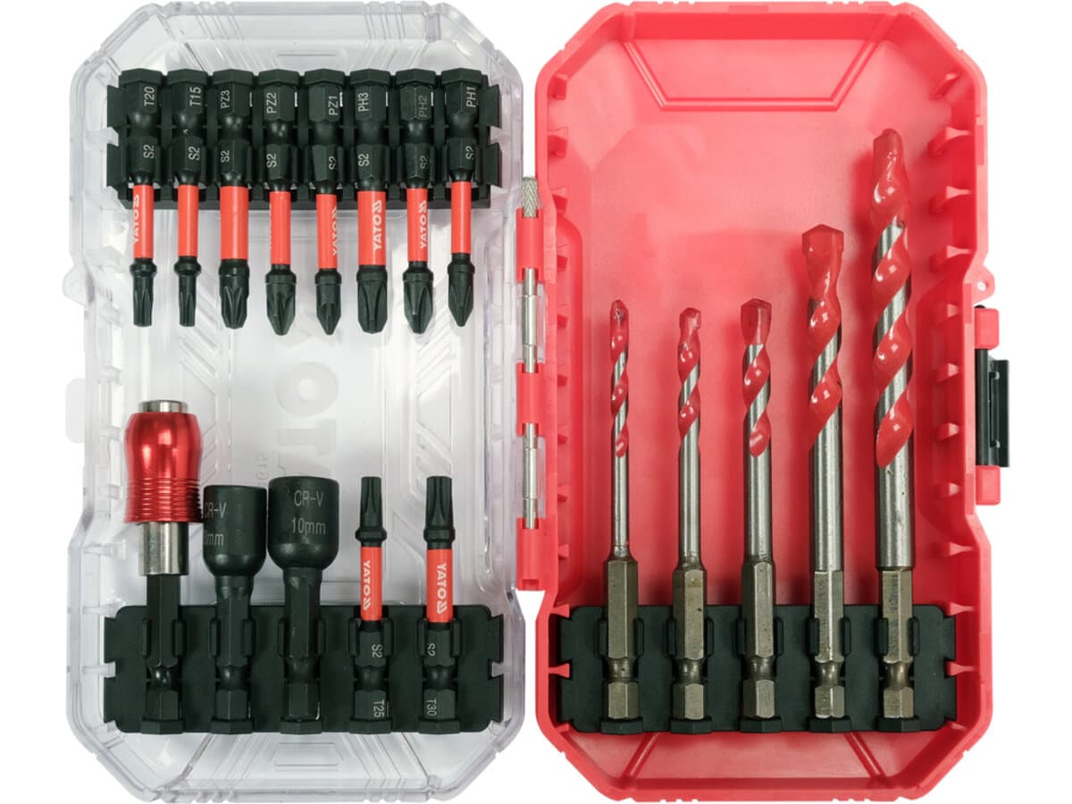 Набір насадок викруткових ударних YATO шліци: PH, PZ, Torx, з тримачем 1/4" + 5 свердл, 18елем. [10]
