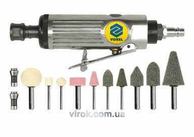 Шліфмашина пневматична пряма VOREL : Ø 1/4", патрон 3;6 мм в наборі 10 шт. [8]