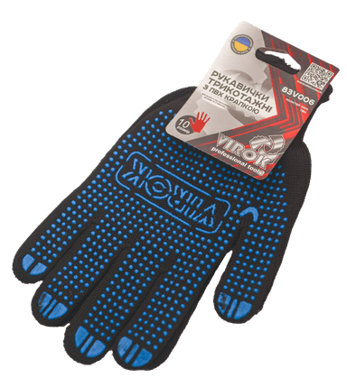 Рукавиці трикотажні VIROK чорні з ПВХ крапкою (6 ниток; 100%- поліестер), розм. 10