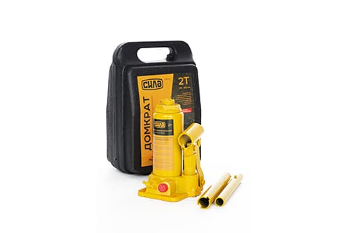 Домкрат гідравлічний пляшковий 2т (висота підйому 158-308мм) в кейсі СИЛА