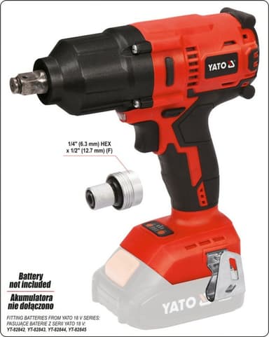 Гайковерт ударний акумулят безщітковий YATO:квадрат-1/2",700 Нм, Li-Ion 18 В,3 Агод(БЕЗ АКУМУЛЯТОРА)